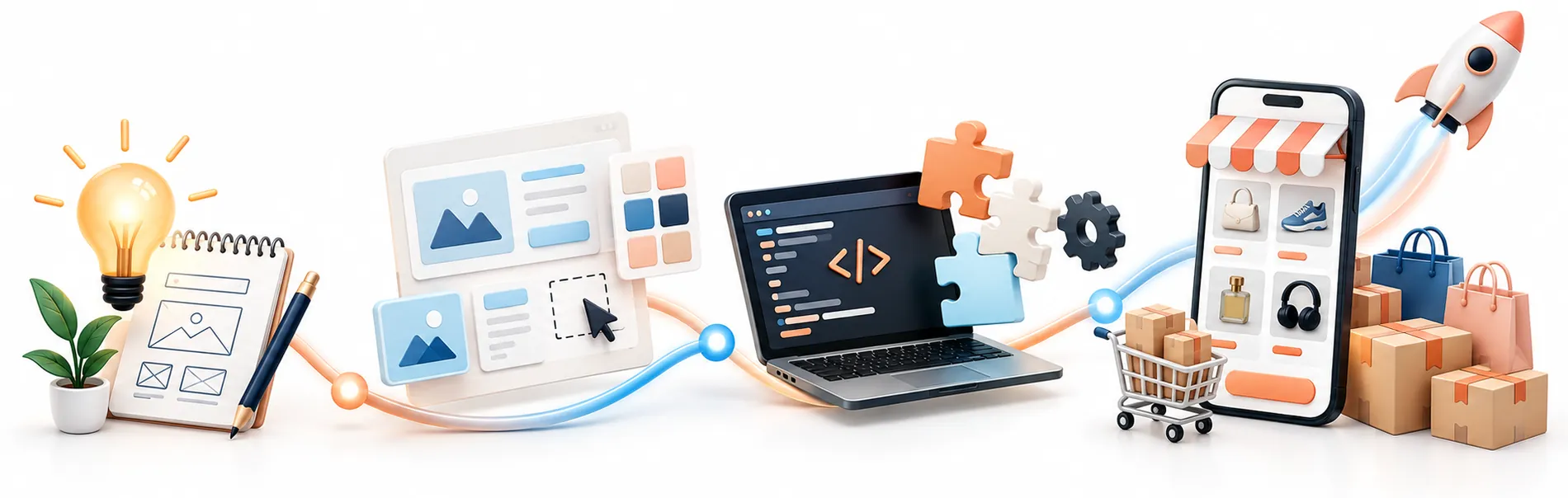 E-commerce project journey from idea and design to development and a successful online store launch
